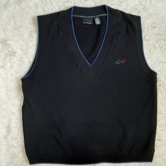 Vintage Greg Norman Men's Black Knit V-Neck Golf Sweater Vest Size L - Picture 2 of 6